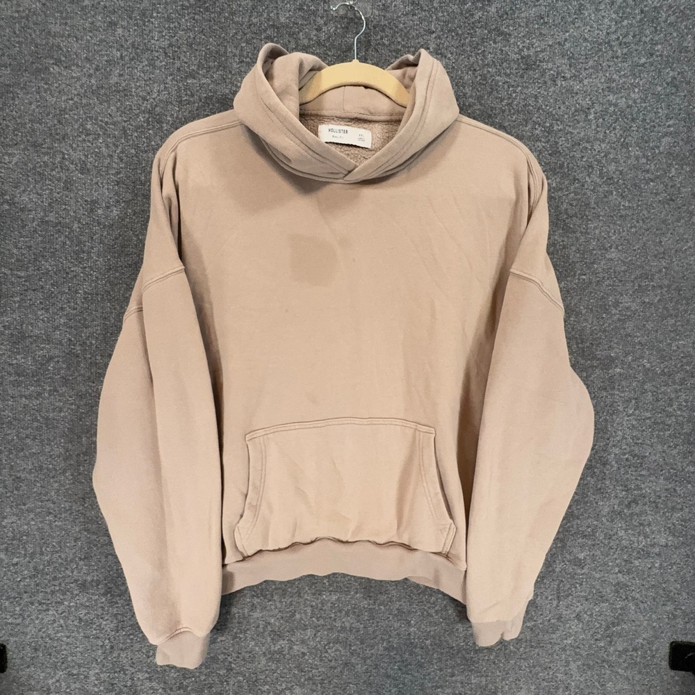 Hollister Hoodie Women XXL Tan Boxy Fit Fleece Oversized Sweatshirt Loungewear